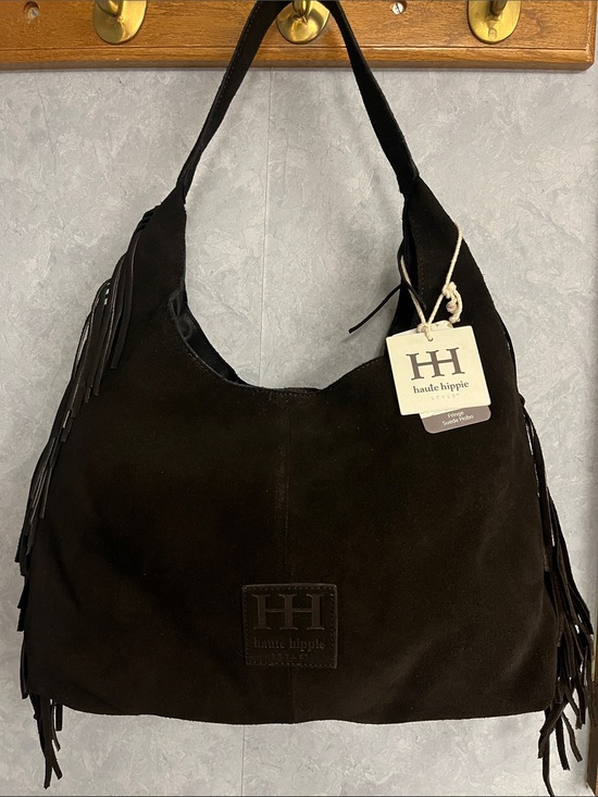 Haute Hippie Handbags - Haute Hippie Black Suede Fringe Shoulder Hobo NWT